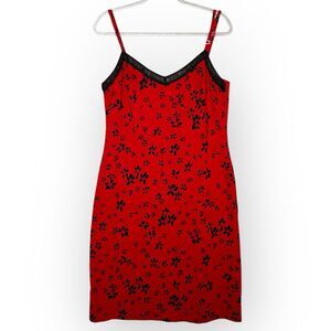 Vintage Y2K Whimsigoth Slip Dress Size 13 Black Red Floral‎ Jonathan Martin Midi